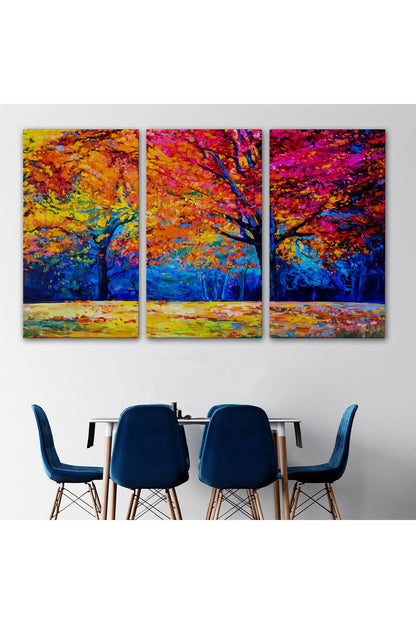 Sonbahar Ağaçları Yağlıboya Görünüm Dekoratif Kanvas Duvar Tablosu-3459