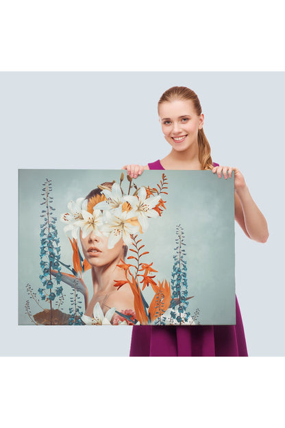 Çiçekler İçindeki Güzel Kadın Portresi Kanvas Tablo-5022