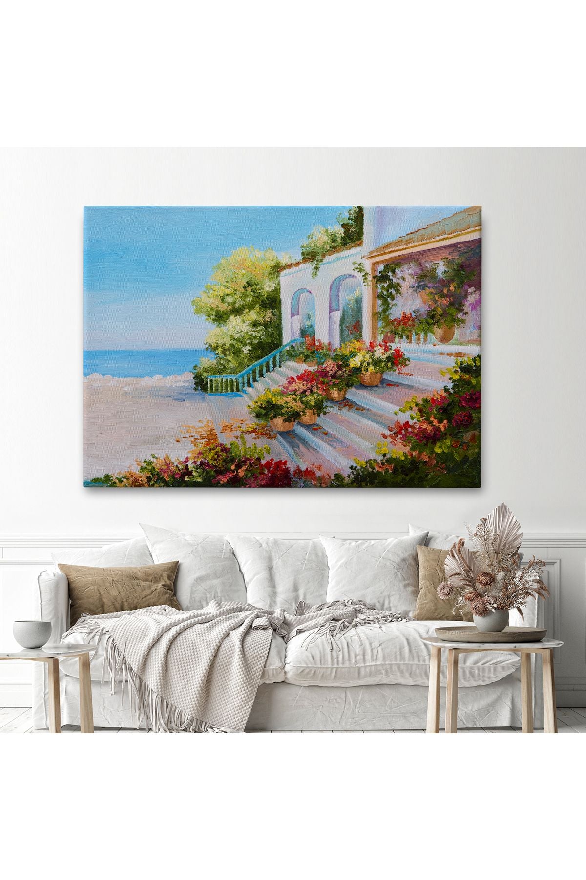 Deniz Teras Manzaralı Dekoratif Kanvas Duvar Tablosu-3443