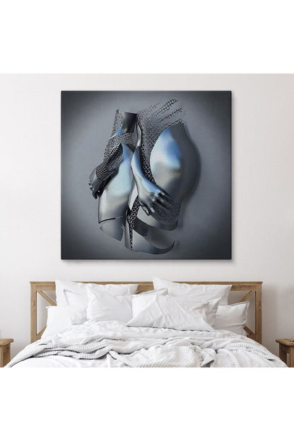 Romantik Beden, 3D Efekti Gri ve Gümüş İnsan Metalik Kanvas Tablo-5359
