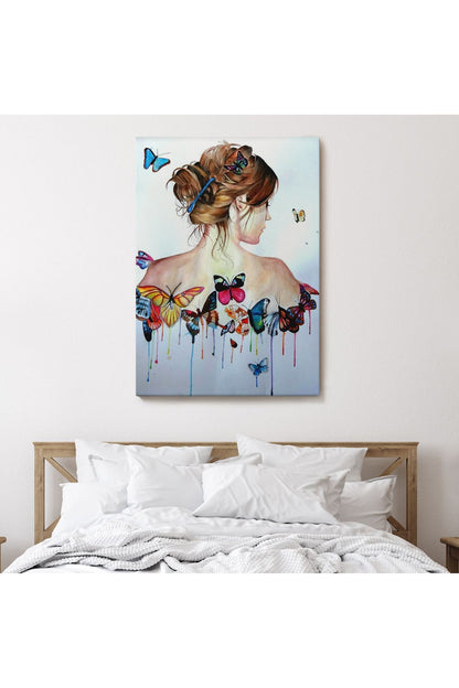 Kanvas Tablo, Duvar Dekoru, Güzel Kadın ve Kelebek Detayları 6330 BUNGKNV