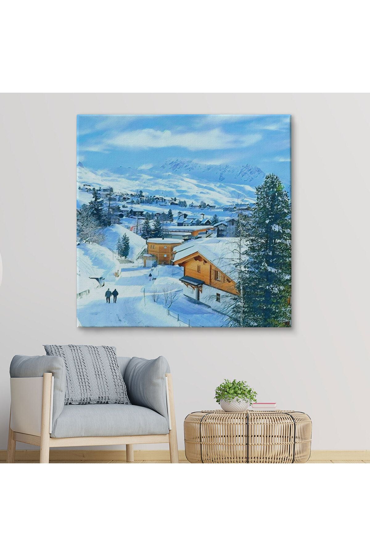 Karlı Dağ Köyü Kanvas Tablo-5912