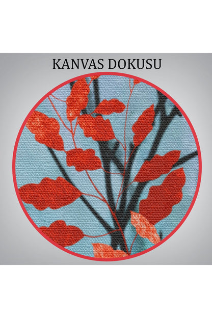 Kırmızı Yapraklar Soyut Dekoratif Kanvas Tablo-5179