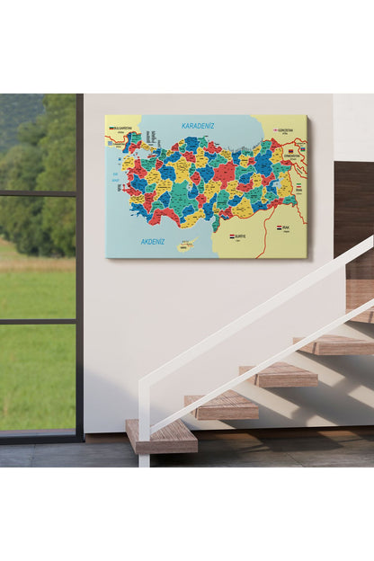Türkiye Haritası Kanvas Tablo İl ve İlçeli Ayrıntılı Eğitici Komşulu Tablo 3019