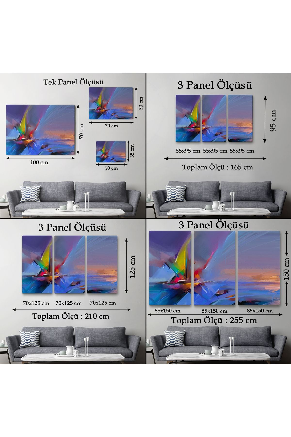 Fırça Darbeli Yelkenli Soyut Yağlıboya Görünüm Kanvas Tablosu-3585