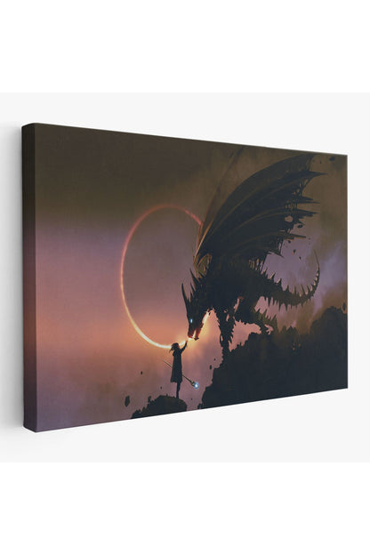 Ejderhasına El Uzatan Büyücü Sahnesi Dekoratif Tablo-3683