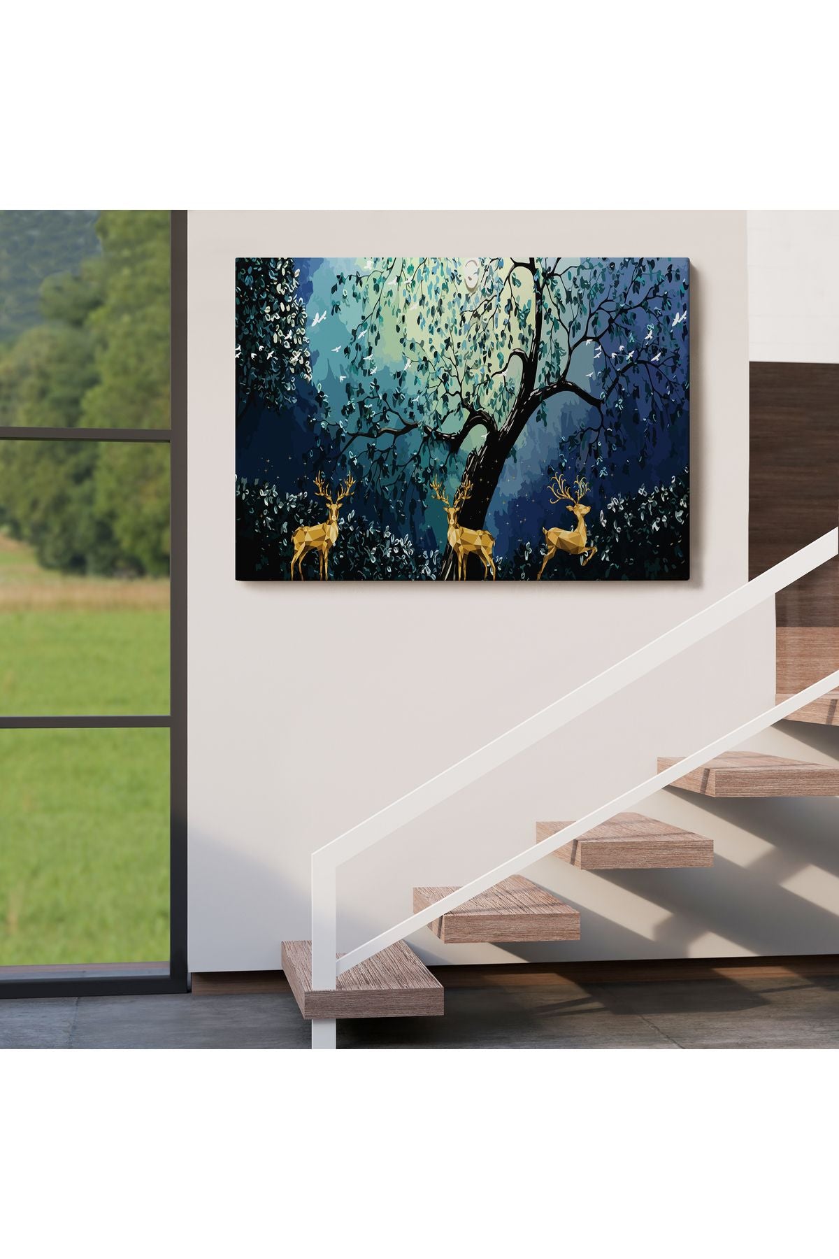 Modern Soyut Tarzda Altın Geyikler Dekoratif Tablo-3687