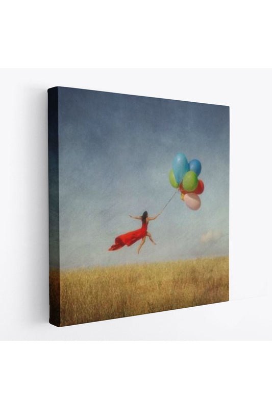 Renkli Balonlarla Uçan Kız Kanvas Tablo-5855