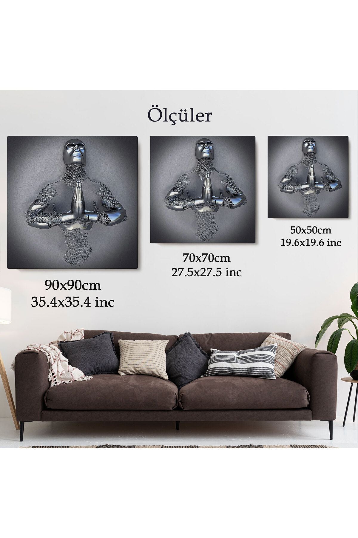 Aşk Sanatı, 3D Gri ve Gümüş Metalik Efektli Kanvas Tablo-5360