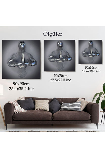Aşk Sanatı, 3D Gri ve Gümüş Metalik Efektli Kanvas Tablo-5360