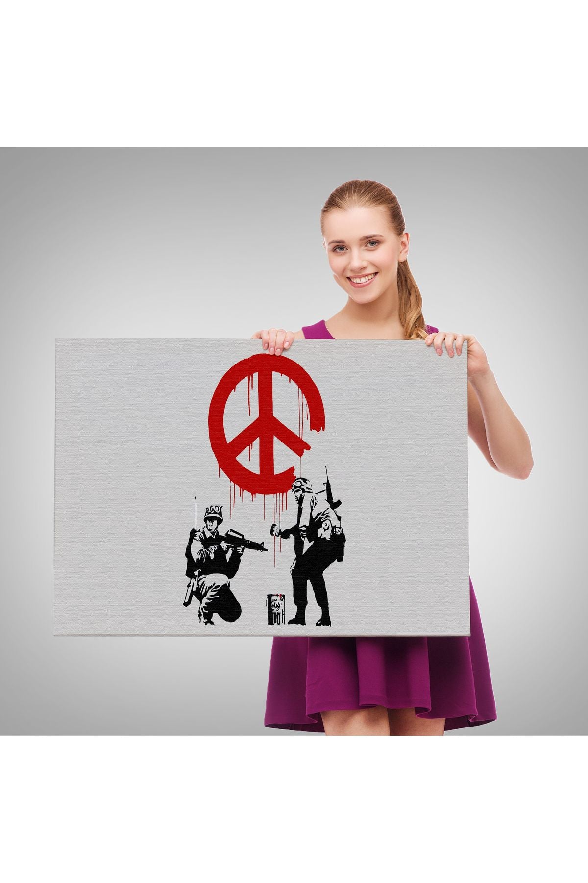 Bansky, Barış İşareti Yapan Askerler Kanvas Tablosu-5109