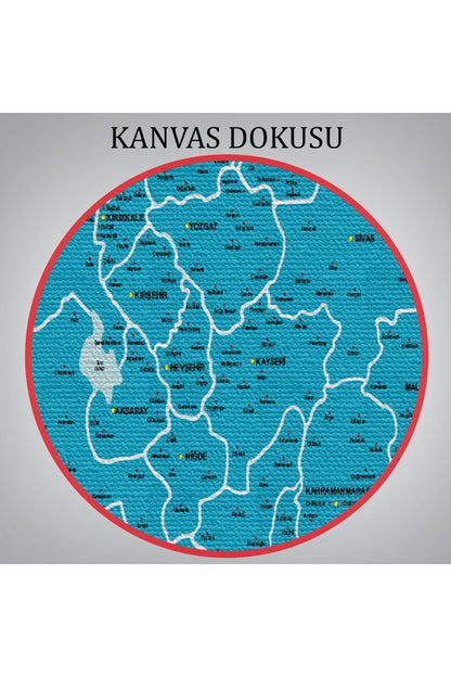 Türkiye Haritası Kanvas Tablo İl ve İlçeli Ayrıntılı Eğitici Komşulu Tablo 3003
