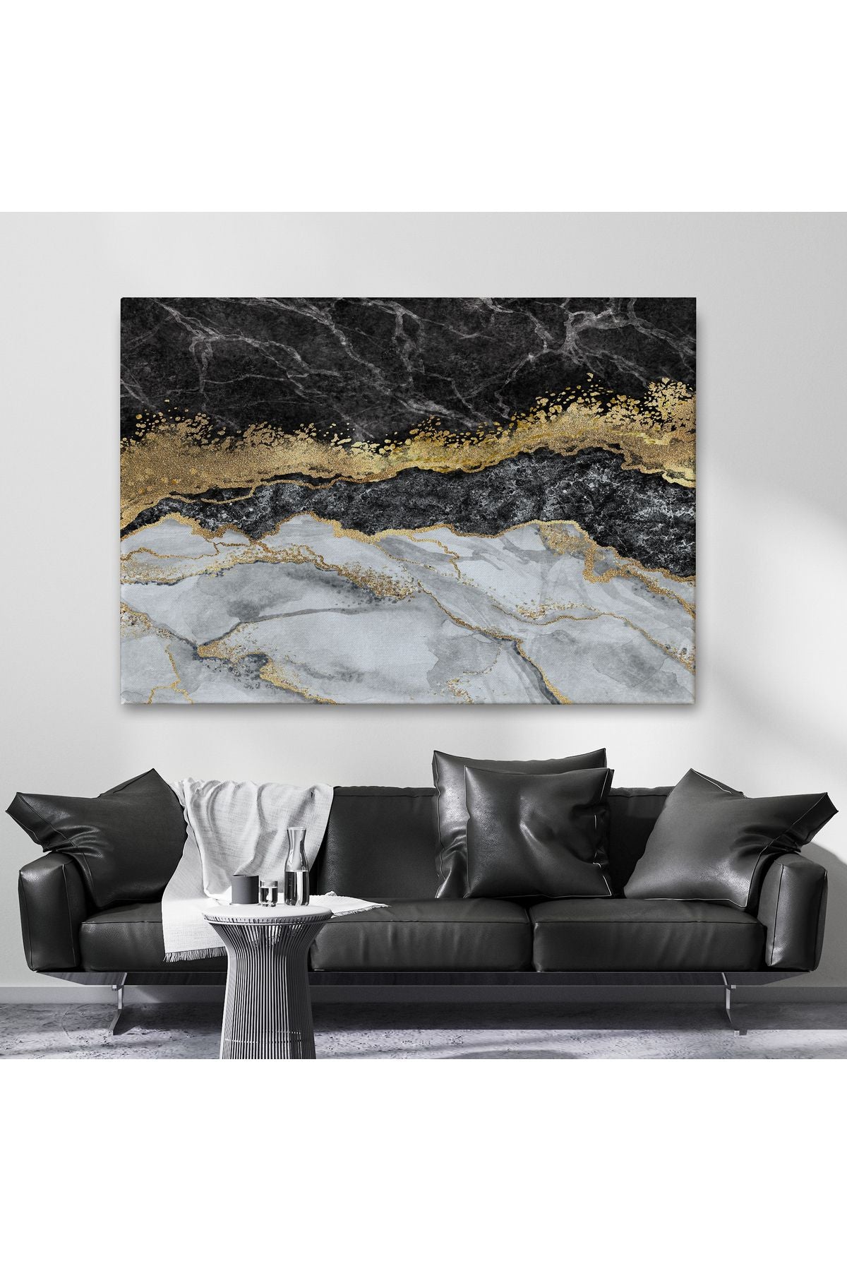 Mermer Desenli ve Altun Tozu Detaylı Soyut Modern Kanvas Tablo-5054
