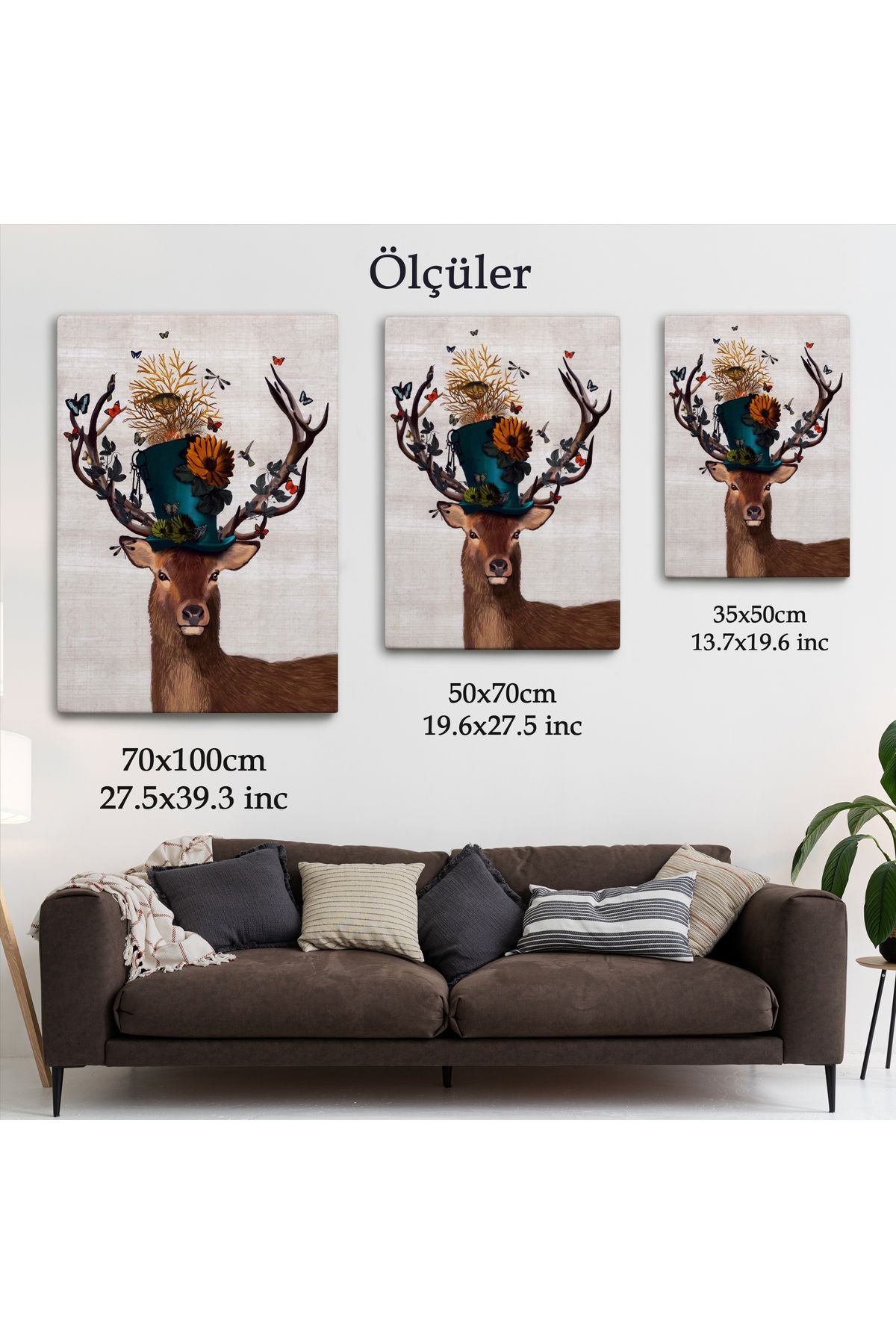 Sürreal Şapkalı Geyik Dekoratif Duvar Tablosu-6468