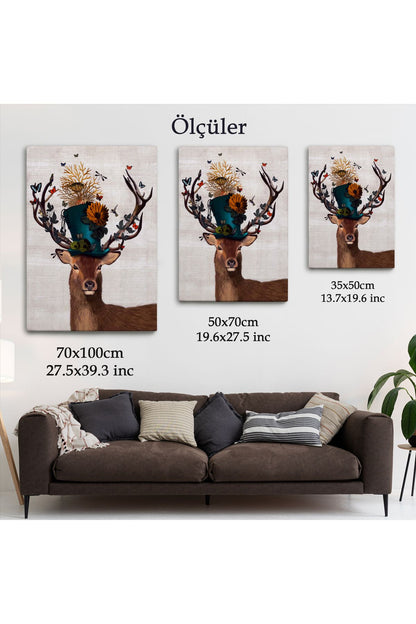 Sürreal Şapkalı Geyik Dekoratif Duvar Tablosu-6468