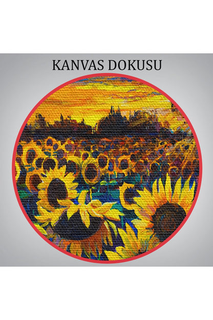 Ayçiçeği Tarlası Yağlıboya Görünüm Dekoratif Kanvas Duvar Tablosu-3751