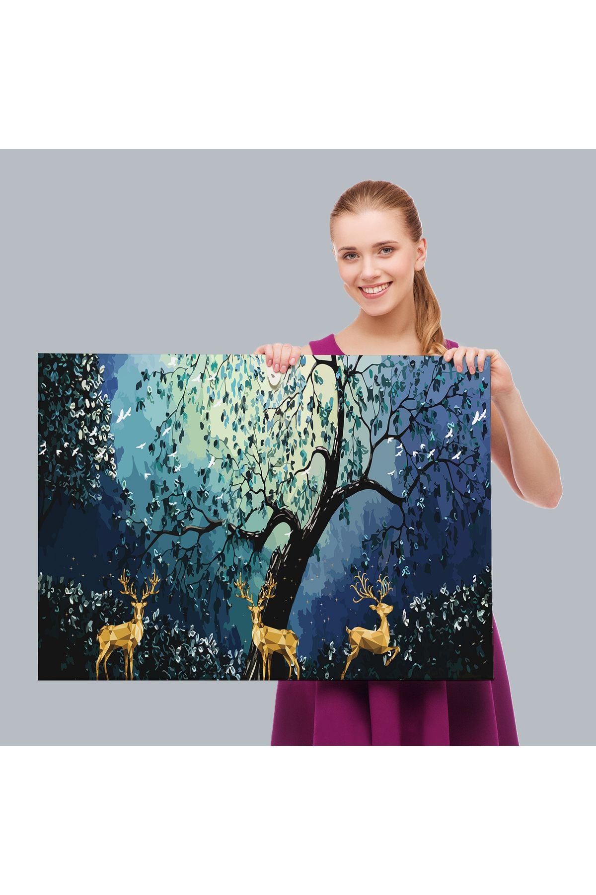 Modern Soyut Tarzda Altın Geyikler Dekoratif Tablo-3687