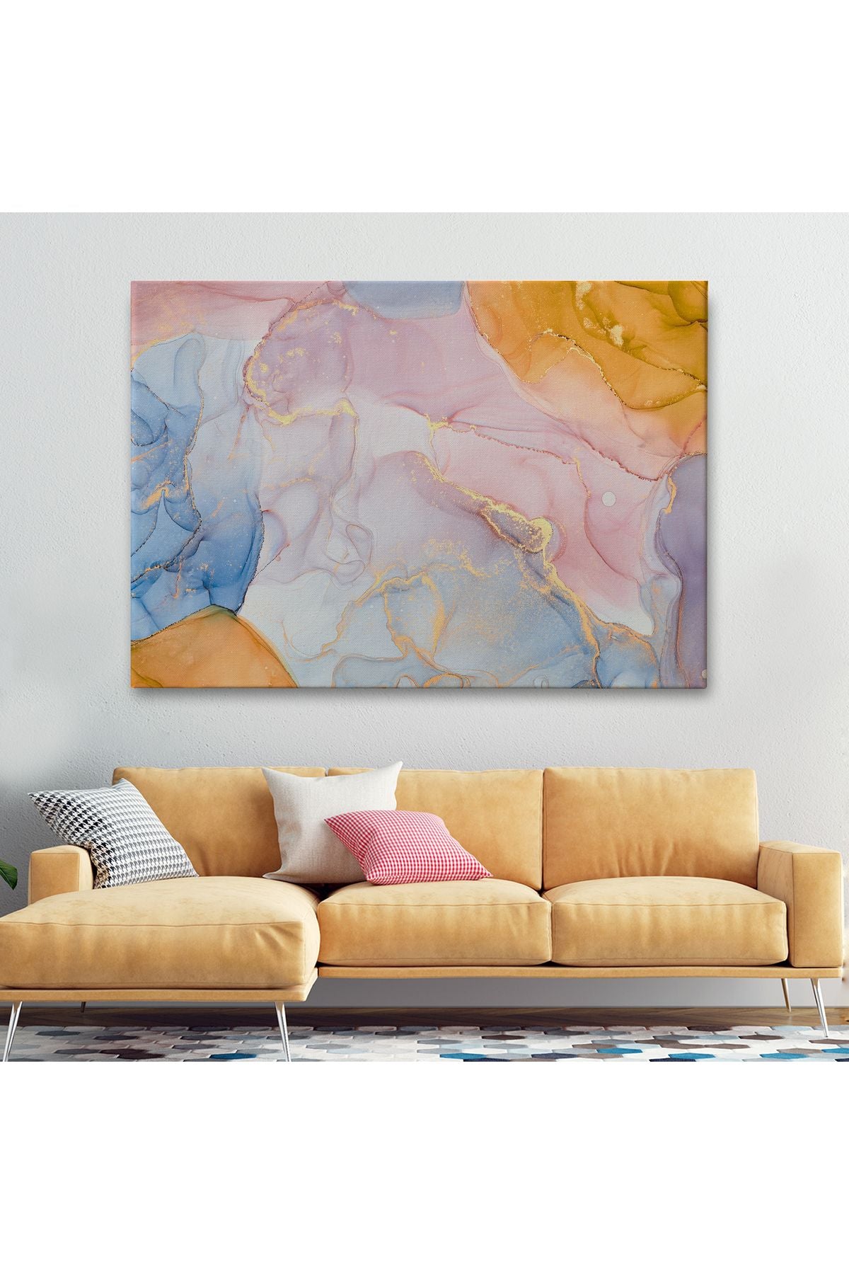 Mürekkep ve Alkol Elementleri ile Mermer Deseni Verilmiş Kanvas Tablo-5047