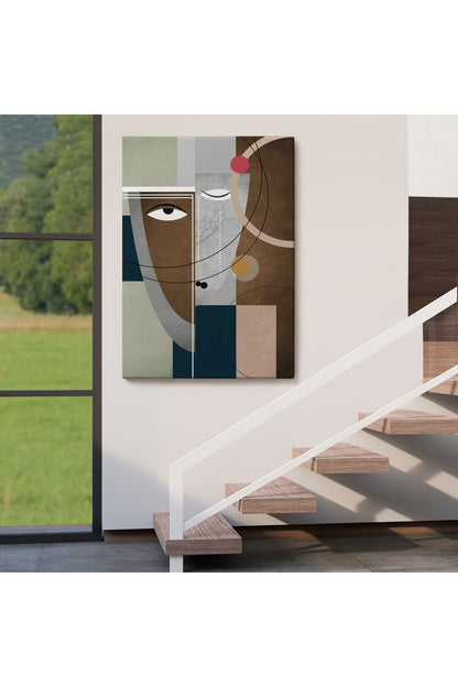 Modern Soyut Geometri El Boyaması Güzel Yüz Kanvas Duvar Tablosu-5112