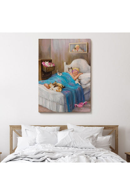 Dianne Denge'in Kedi Sever Yaşlı Kadın Mutluluğun Resmi Tablosu-6383