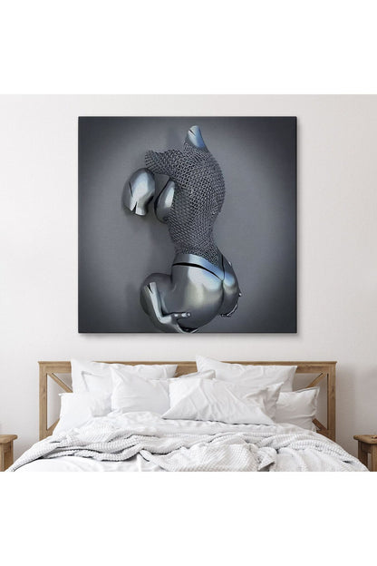Kanvas Tablo, Gri Ve Gümüş Duvar Dekoru, Aşk Sanatı, 3D Efektli Gümüş İnsan-5349