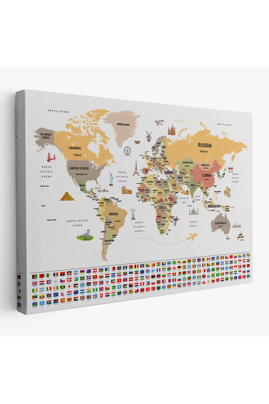 Dünya Haritası Ülke Bayraklı ve Başkentli Kanvas Tablo 1935