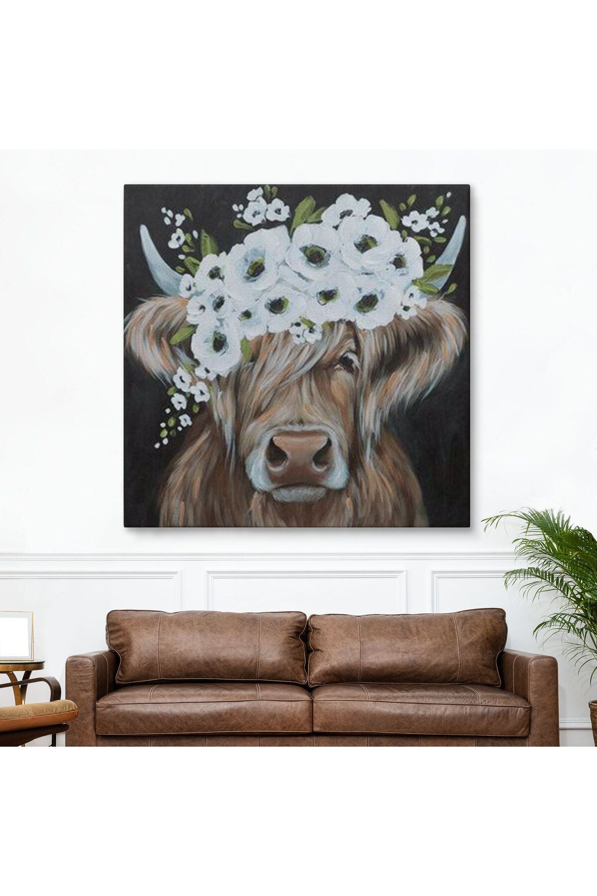 Beyaz Çiçek Taçlı İnek Tablo-5875