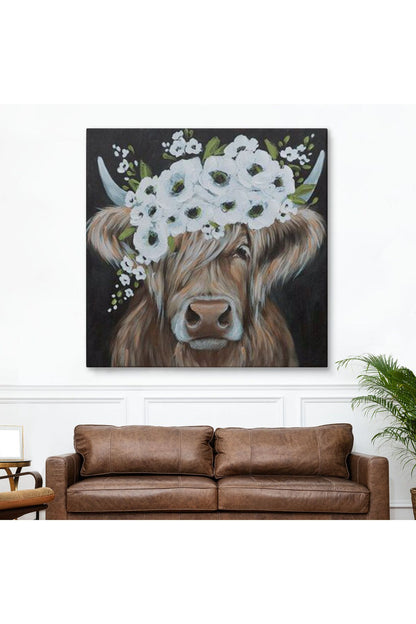 Beyaz Çiçek Taçlı İnek Tablo-5875