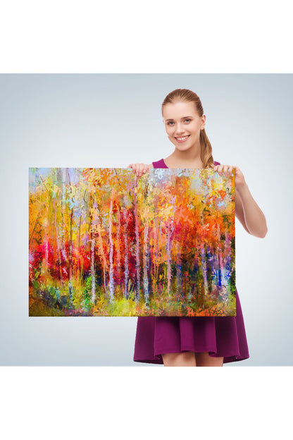 Son Bahar Ağaçları Yağlıboya Görünüm Dekoratif Kanvas Duvar Tablosu-3506
