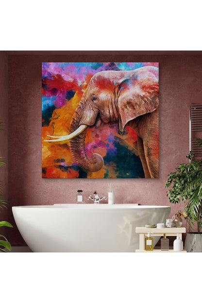 Renkli Fil Yağlıboya Görünüm Dekoratif Kanvas Duvar Tablosu-5842