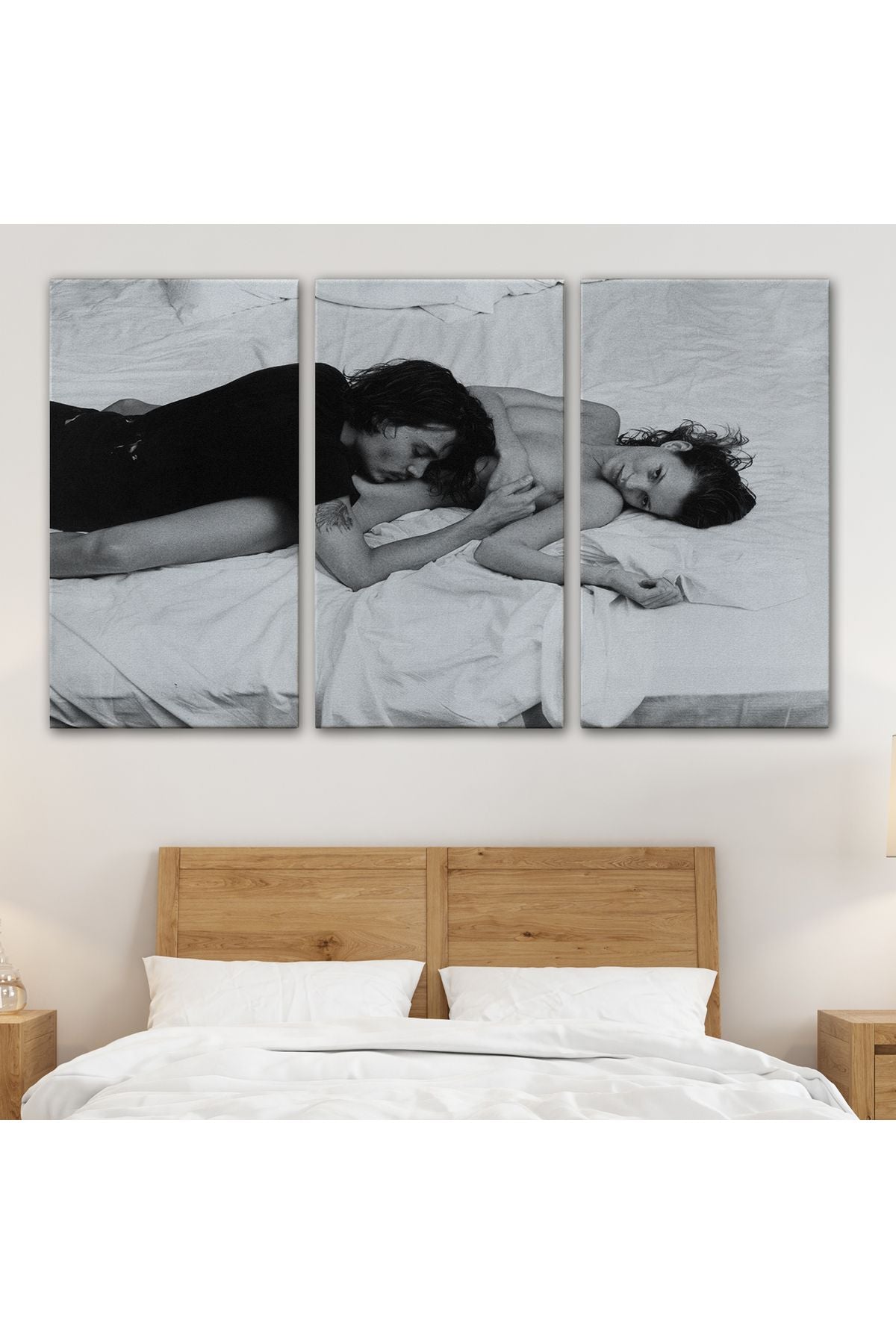 Özel Tasarım, Dekortif  BaskıJohnny Depp ve Kate Moss Duvar Tablosu, Siyah Beyaz-6525