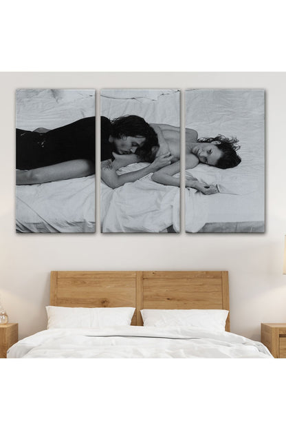 Özel Tasarım, Dekortif  BaskıJohnny Depp ve Kate Moss Duvar Tablosu, Siyah Beyaz-6525