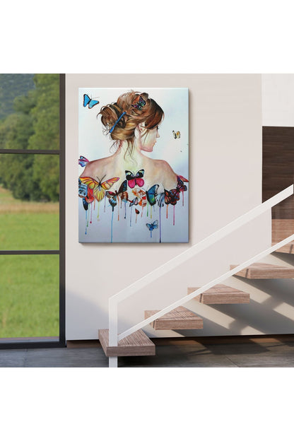 Kanvas Tablo, Duvar Dekoru, Güzel Kadın ve Kelebek Detayları 6330 BUNGKNV