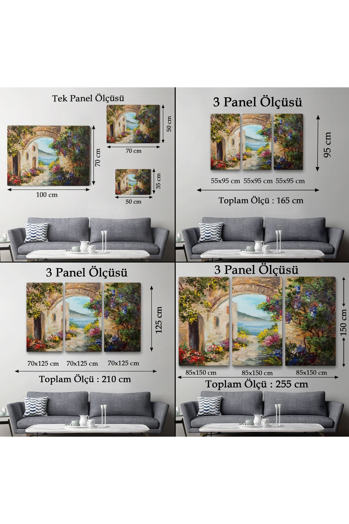 Deniz Yakınında Ev, Renkli Çiçekler, Deniz Manzaralı Kanvas Duvar Tablosu-1111