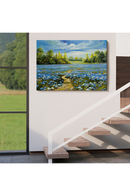 Mavi Gelincik Tarlası Yağlıboya Görünüm Dekoratif Kanvas Duvar Tablosu-3763