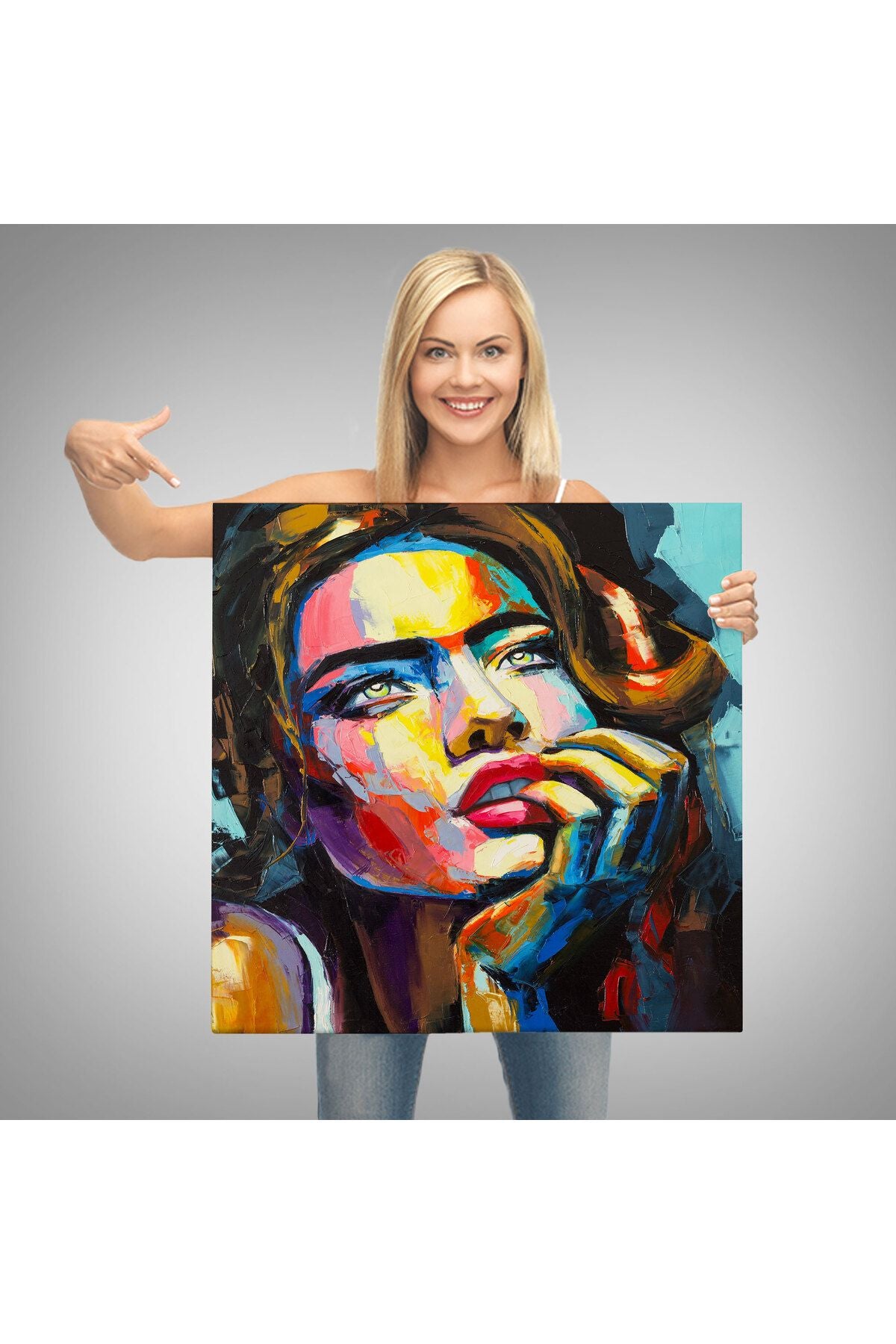 Güzel Kadın Yağlıboya Görünüm Dekoratif Kanvas Duvar Tablosu-5840