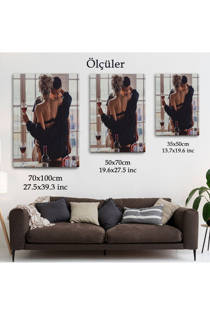 Kırmızı Şarap İçen Sevgililer Dekoratif Duvar Tablosu-6158