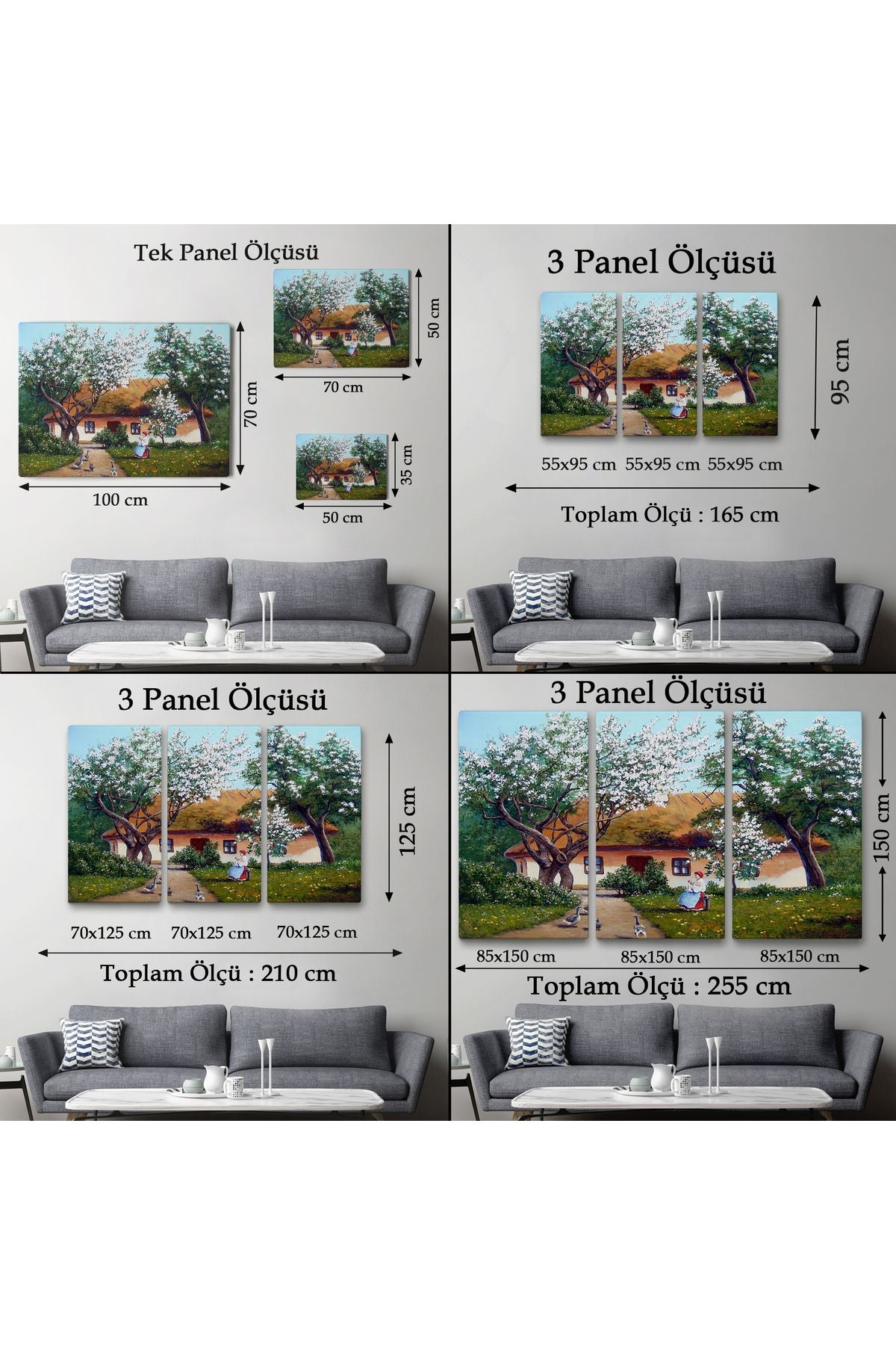 İlkbahar Köy Evi Yağlıboya Görünüm Dekoratif Kanvas Duvar Tablosu-3514