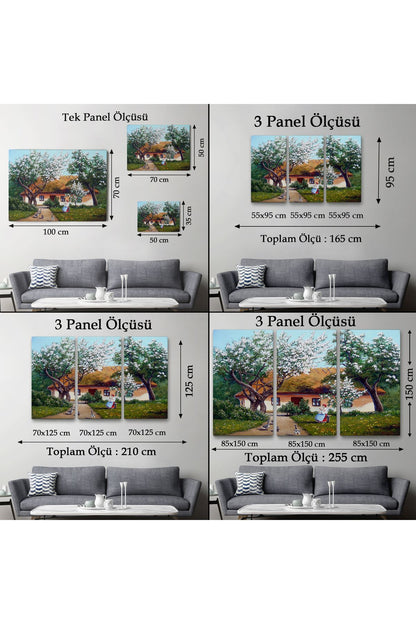 İlkbahar Köy Evi Yağlıboya Görünüm Dekoratif Kanvas Duvar Tablosu-3514