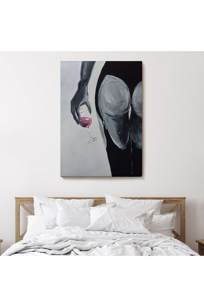 Kızmızı Şarap İçen Sexi Kadın Duvar Tablosu-6219
