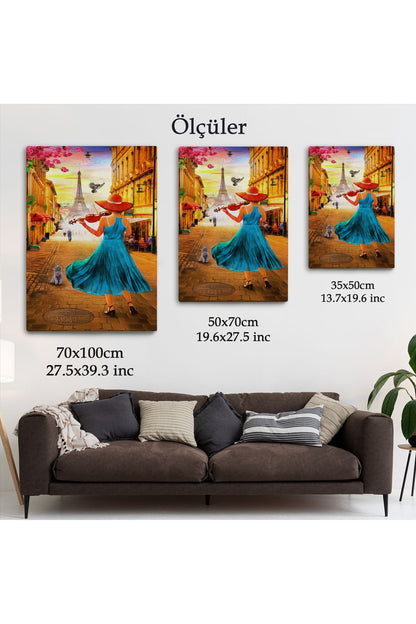 Paris de Etfel Kulesine Karşı Keman Çalan Kız Tablosu-6006