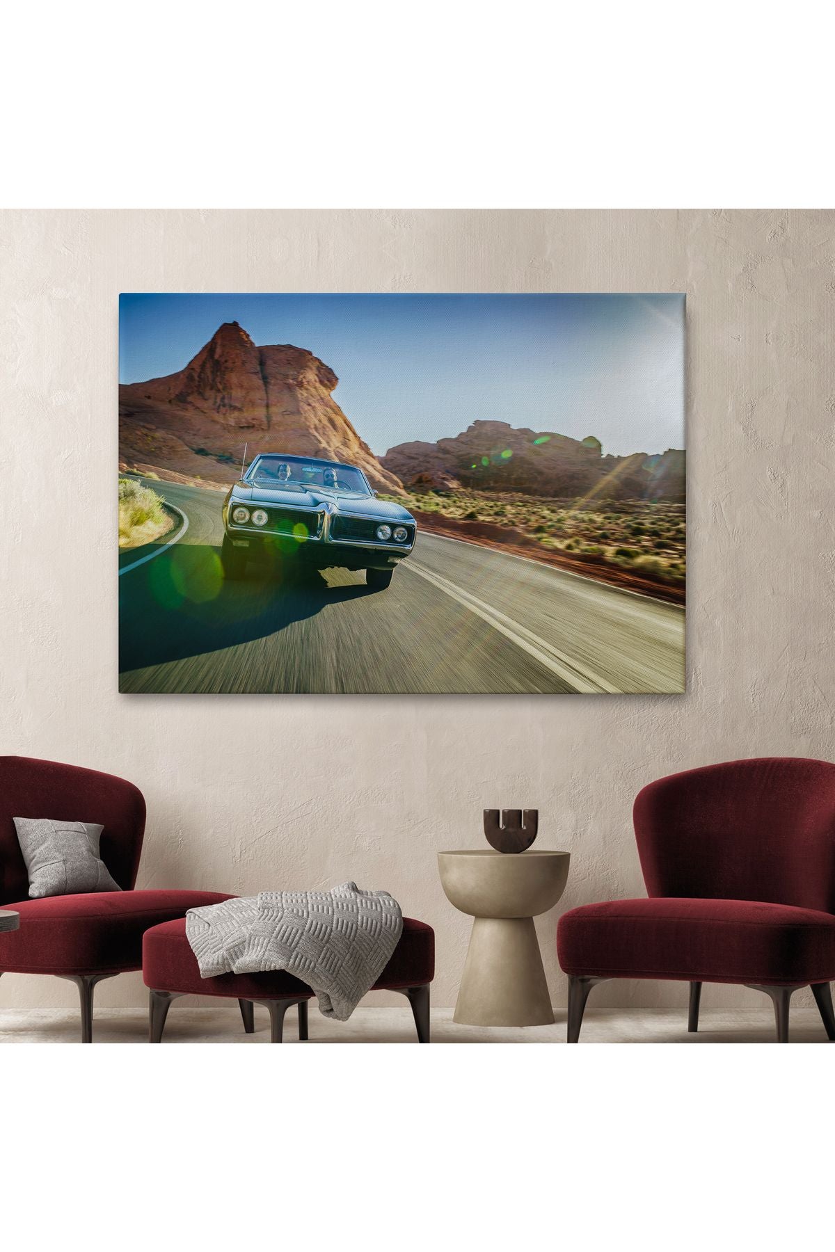Çölde Eski Araba Dekoratif Kanvas Duvar Tablosu-3516