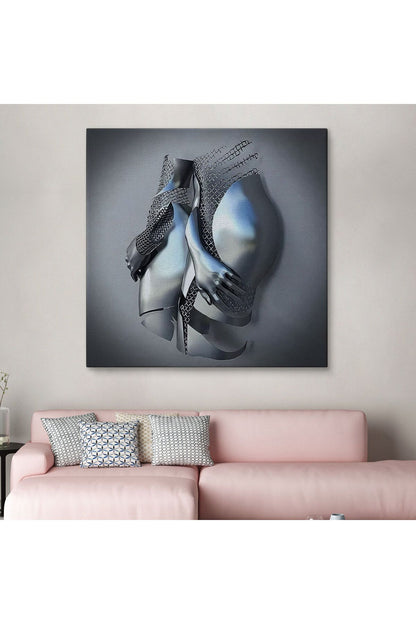 Romantik Beden, 3D Efekti Gri ve Gümüş İnsan Metalik Kanvas Tablo-5359