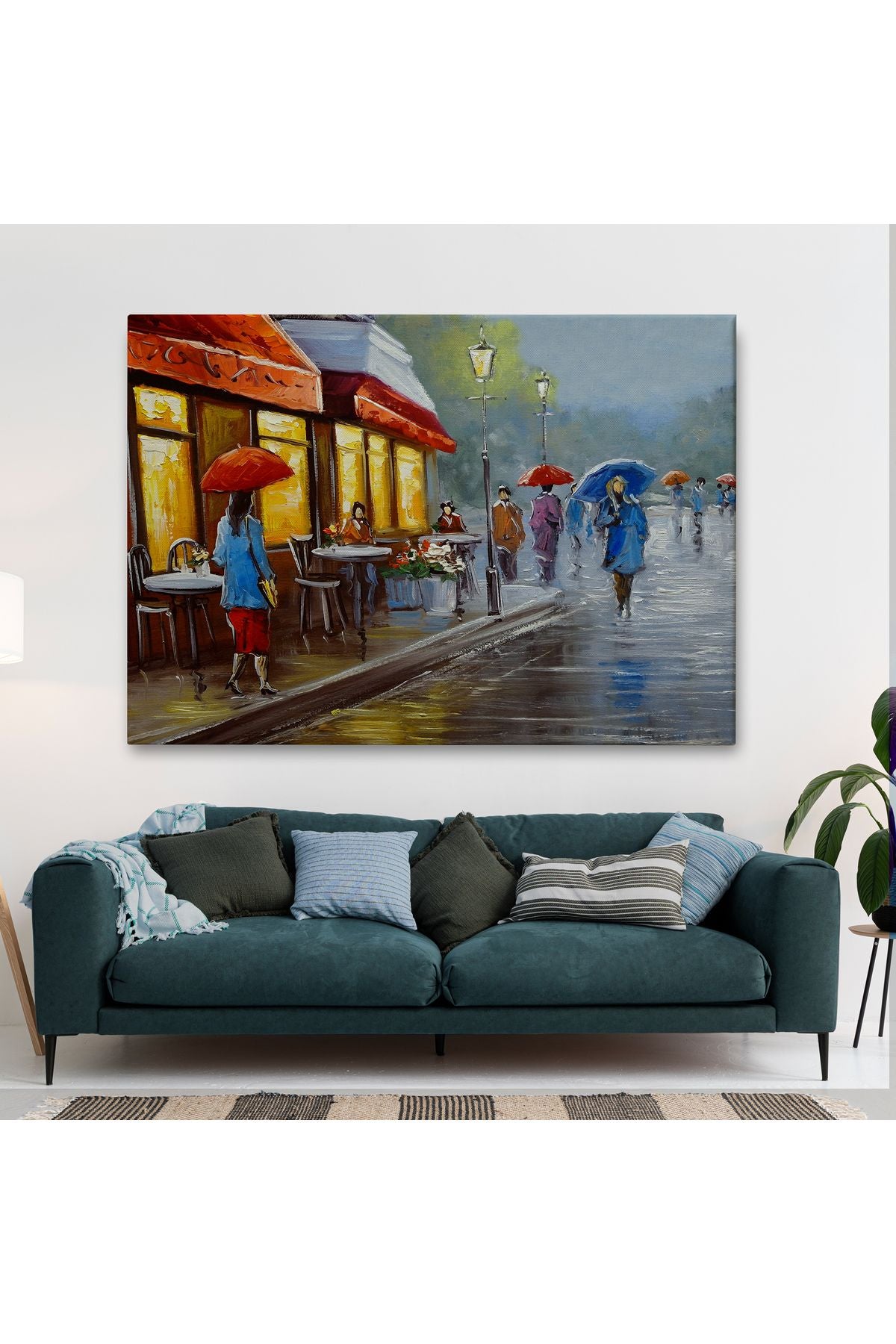 Yağmurlu Bir Gün Yağlıboya Görünüm Dekoratif Kanvas Duvar Tablosu-3669
