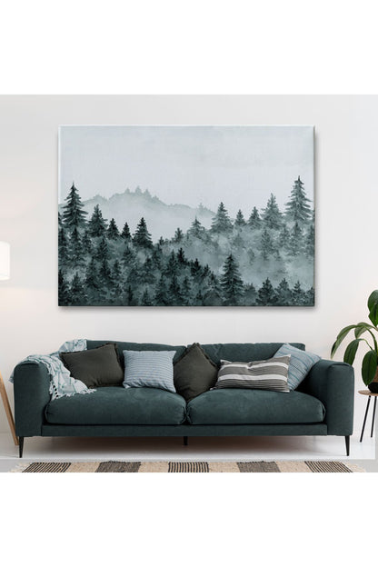 Suluboya Görünümlü Orman Manzarası Dekoratif Kanvas Duvar Tablosu-3644