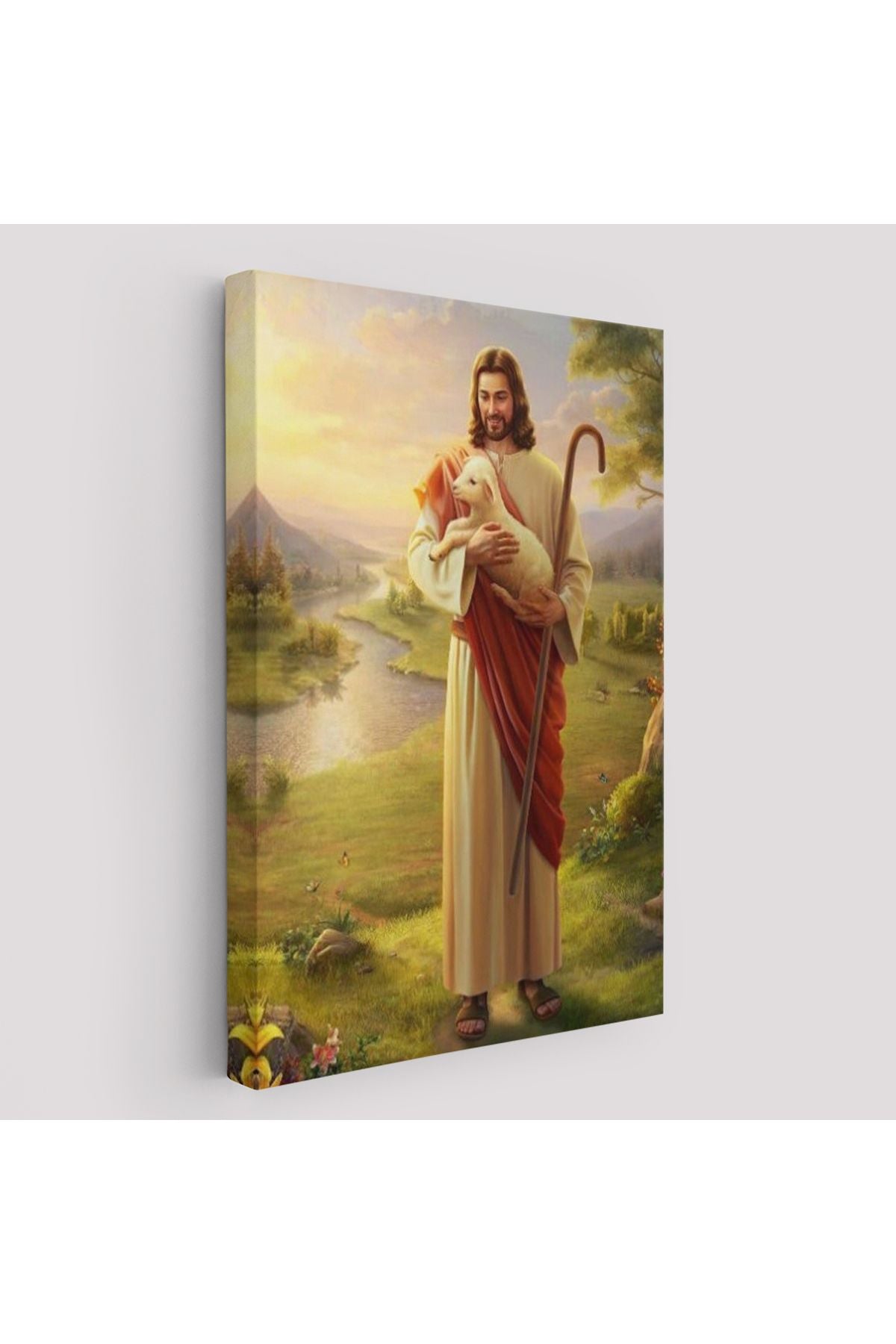 SZ KVS1-Dekoratif Duvar Tablosu-Kucağındaki Kuzu ile Hz İsa Kanvas Tablo 6064
