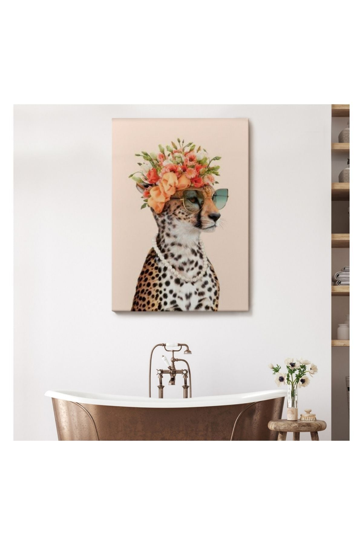 Kanvas Tablo, Duvar Dekoru, Çiçek Taçlı Sosyetik Kokoş Çita 6049 BUNGKNV