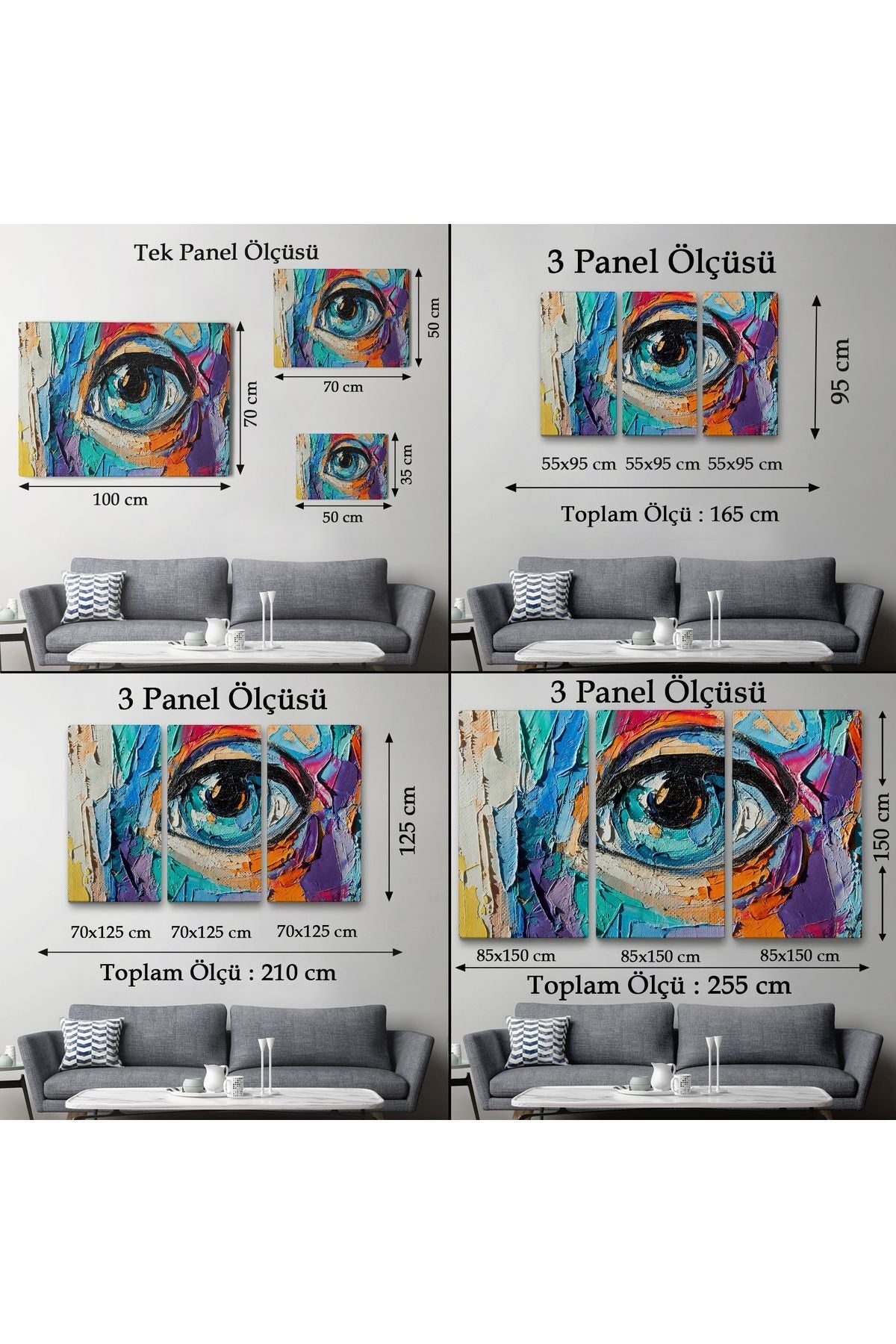 Kanvas Tablo, Duvar Dekoru, Yağlıboya Görünüm Renkli Kadın Gözü 3731 BUNGKNV