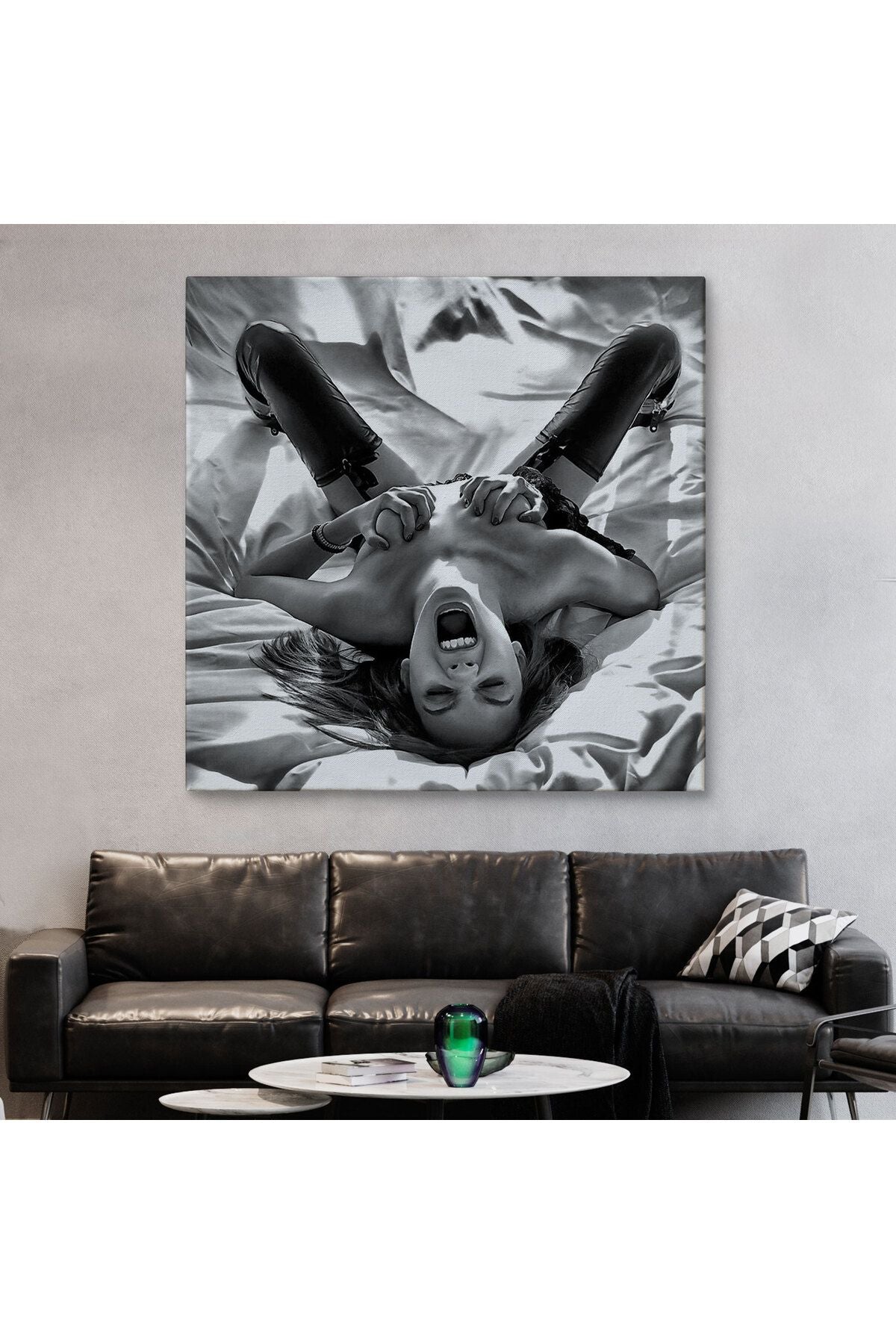 Çığlık atan Çıplak Güzel Kadın Kanvas Tablo, Siyah Beyaz Tablo-5333B