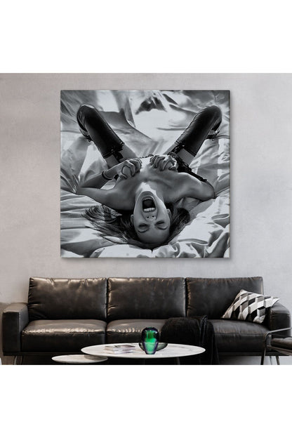 Çığlık atan Çıplak Güzel Kadın Kanvas Tablo, Siyah Beyaz Tablo-5333B